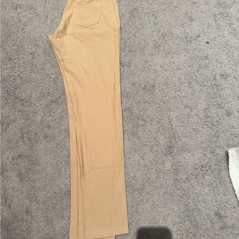 Tan Straight-Leg Stretchy Pants